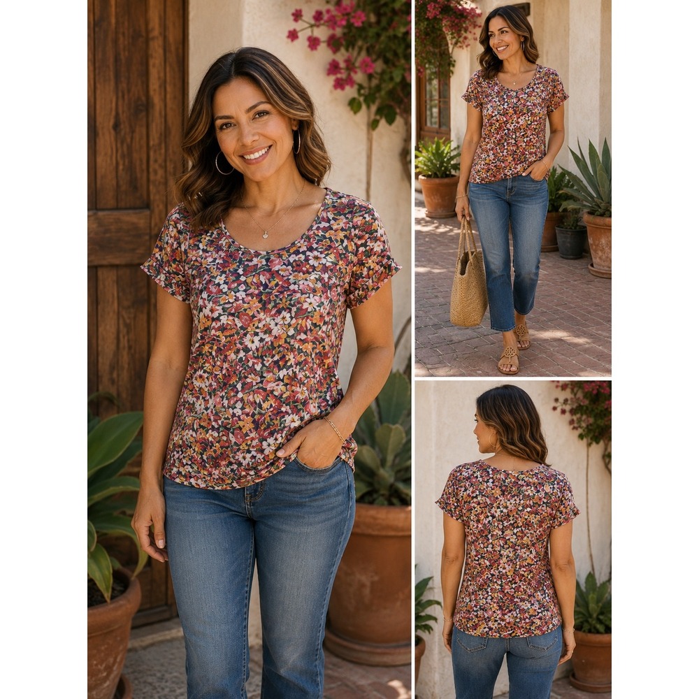 Maeve by Anthropologie Floral Cotton Knit Puff Sleeve Top Medium OB1058711